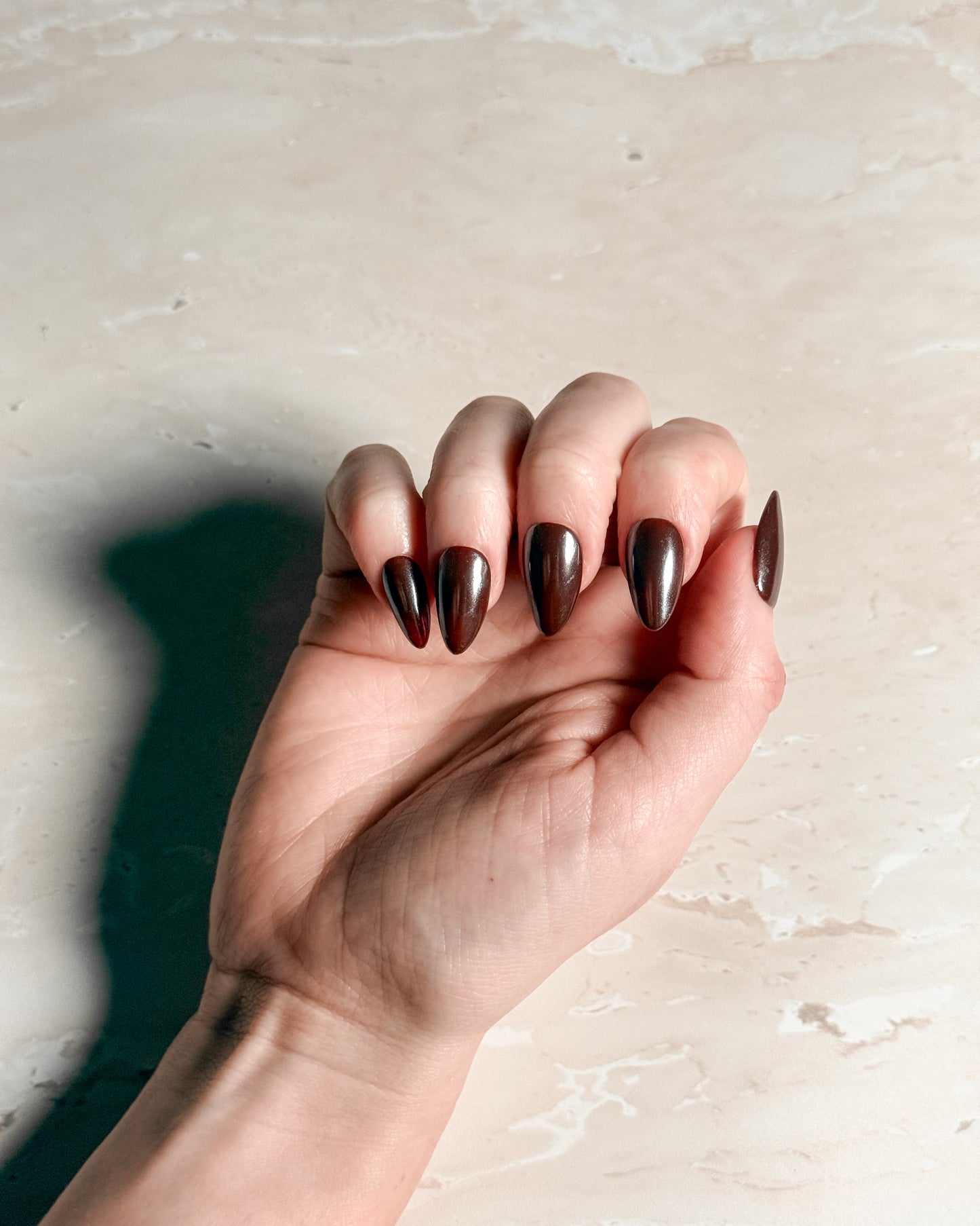 Smoked Satin — Almond Press-On Nails