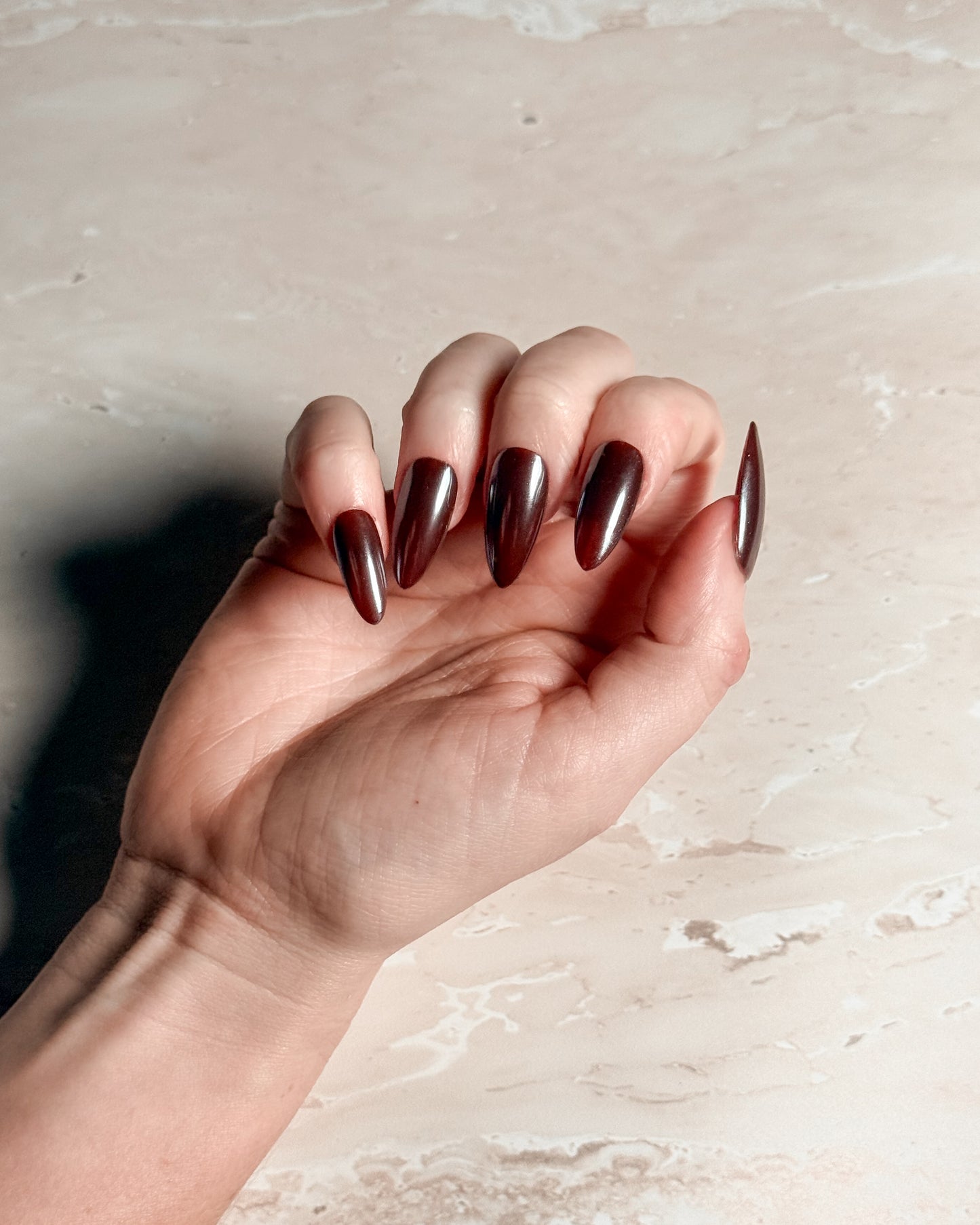 Smoked Satin — Almond Press-On Nails