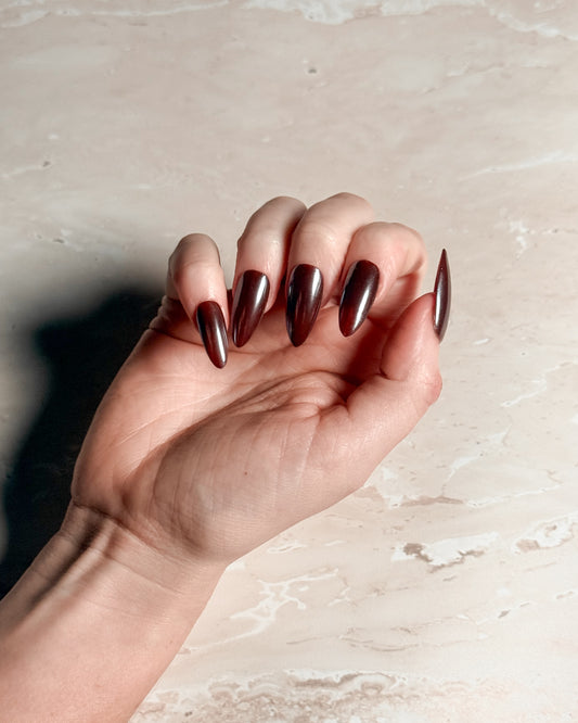 Smoked Satin — Almond Press-On Nails
